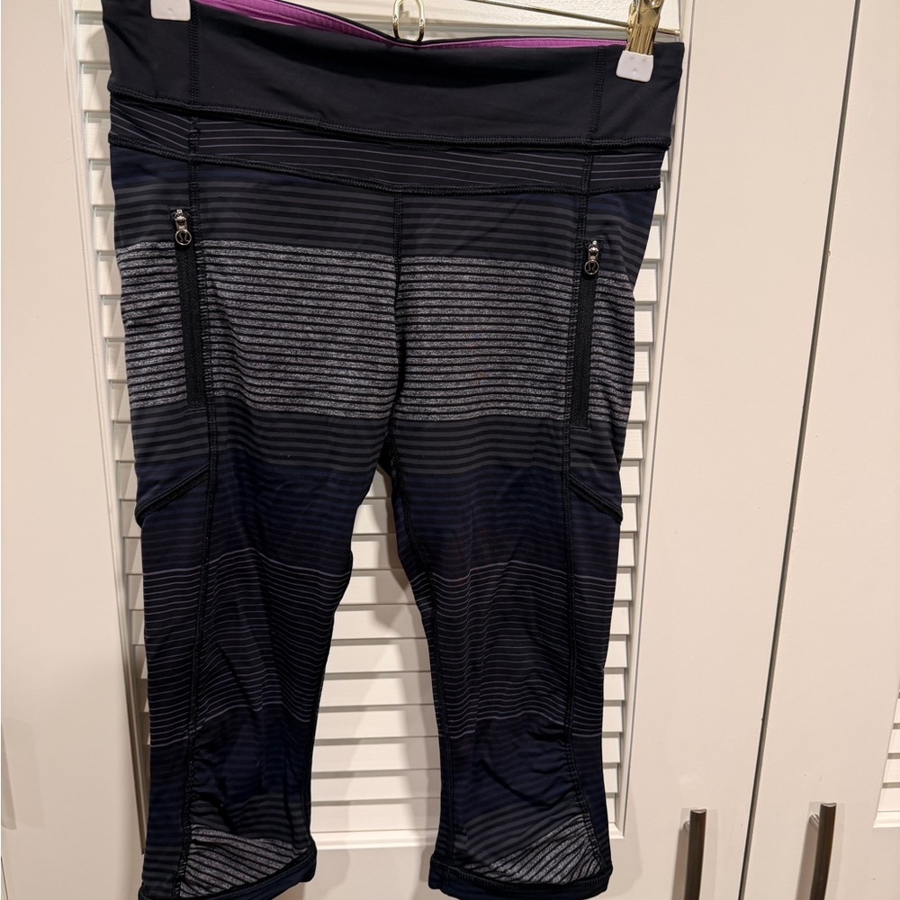 lululemon athletica Black and Gray Striped Leggings